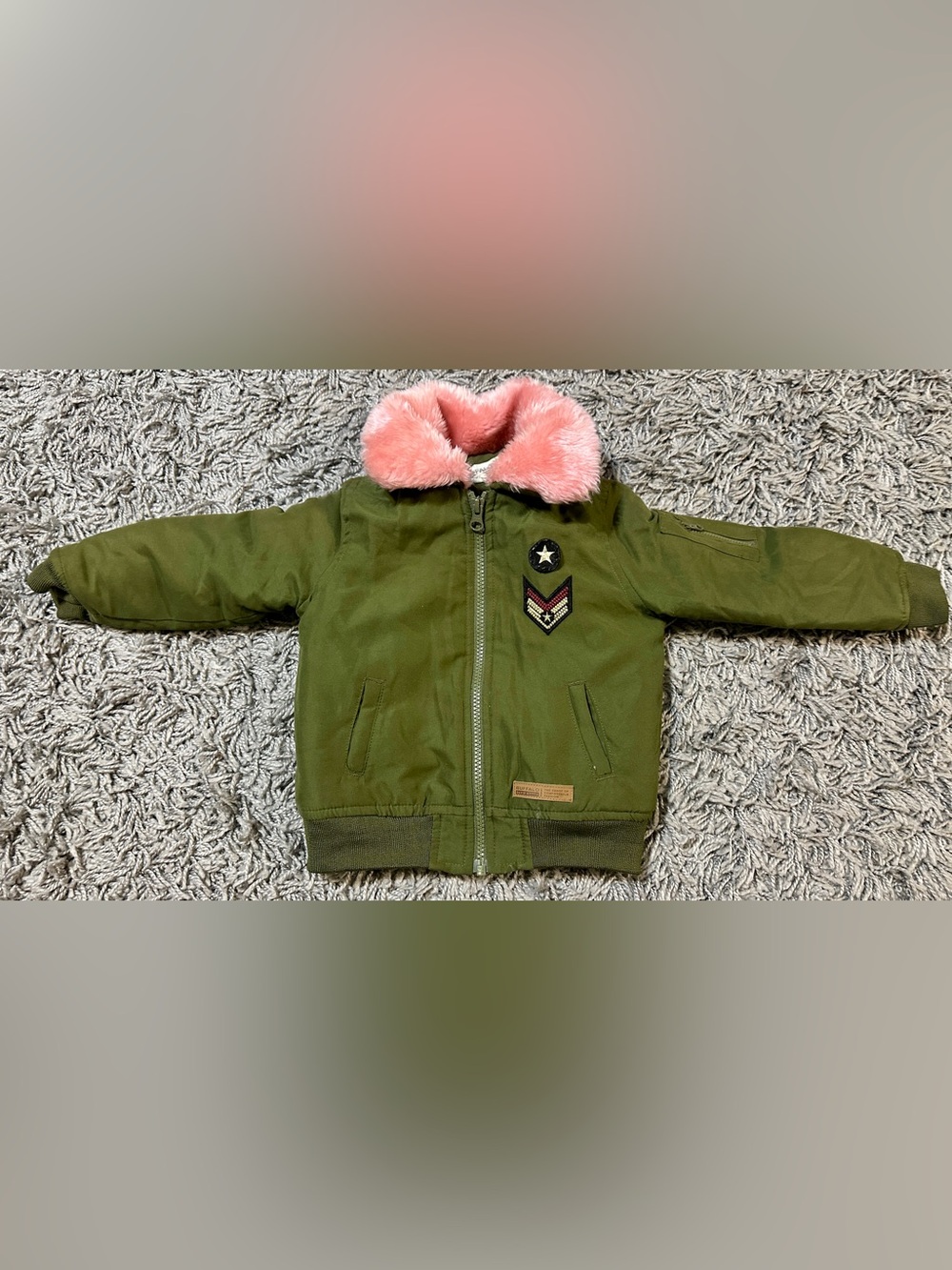 Buffalo David Bitton Kids Olive Green Puffer Jacket with Pink Faux Fur Collar